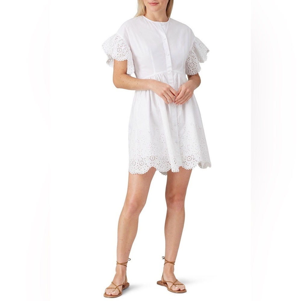 La Vie Rebecca Taylor Short Sleeve White Eyelet Mini Dress 100% Cotton XS Medium